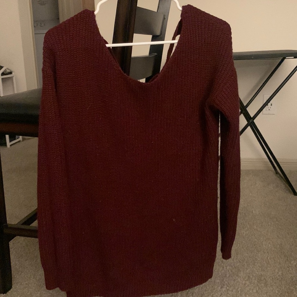Maroon sweater with cris cross back